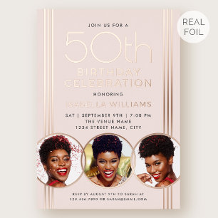 Invitation En Aluminium Luxueux Rose Gold Foil 50e Anniversaire Photo Rose