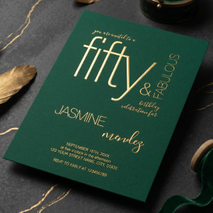 Invitation En Aluminium Luxueux Vert Or Élégant 50 & Fantastique Anniversa