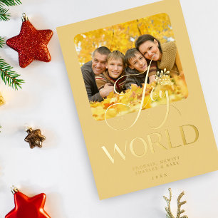 Invitation En Aluminium Luxury Golden Joy to the World Citation Famille de