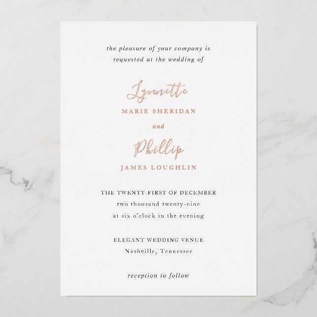 Invitation En Aluminium Lynnette Mariage traditionnel élégant (Recto)