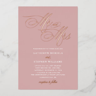 Invitation En Aluminium M. & Mme Calligraphy Mariage Rose Gold