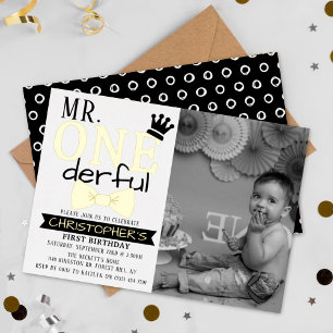 Invitation En Aluminium M. ONEderful 1er Anniversaire Photo Réel