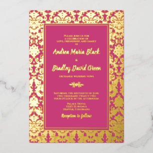 Invitation En Aluminium Magenta Rose Real Gold Fhuile Mariage damassé