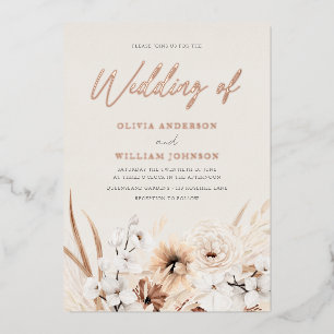 Invitation En Aluminium Magnifique Boho Beige Floral Mariage Or Rose