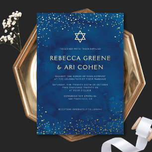 Invitation En Aluminium Magnifique ciel étoilé juif de mariage bleu foncé