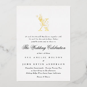 Invitation En Aluminium Magnifique Élégant Monogramme Fleuris MARIAGE OR