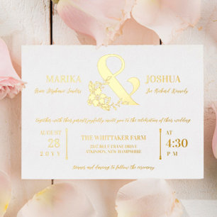 Invitation En Aluminium Magnifique Floral Ampersand Typographie Mariage Or