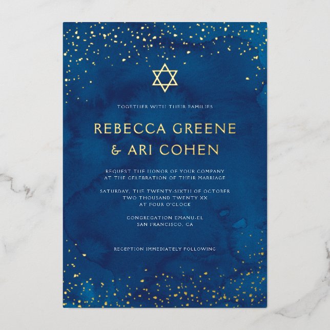 Invitation En Aluminium Magnifique juive Stary Sky Mariage REAL (Recto)