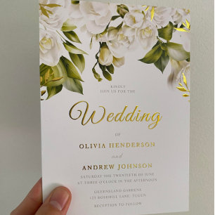 Invitation En Aluminium Magnifique Mariage Floral Blanc Doré