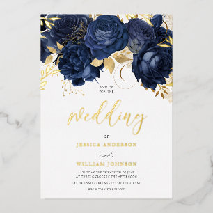 Invitation En Aluminium Magnifique mariage Navy : Floral & Or