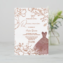 Invitation En Aluminium Magnifique Rose Gold Feuilles Blush Robe Quinceane