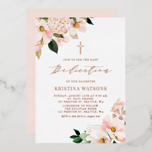 Invitation En Aluminium Magnolia rose et Hydrangea pour une cérémonie de d