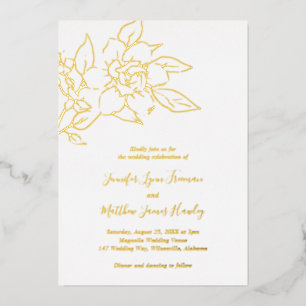 Invitation En Aluminium Magnolia simple élégant Mariage Floral Or