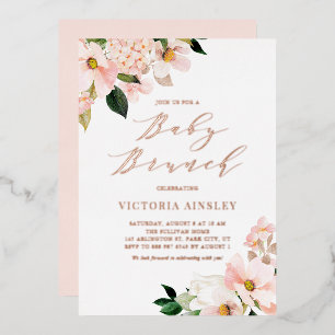 Invitation En Aluminium Magnolias Rose Goldé Fuschia Baby Shower