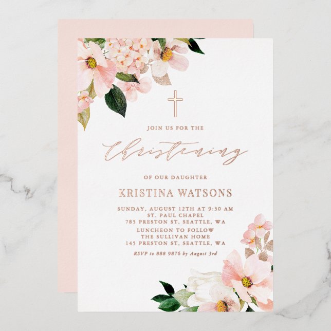 Invitation En Aluminium Magnolias rose pâle Rose (Recto/Verso)