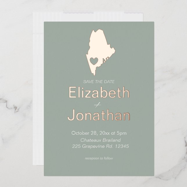 Invitation En Aluminium Maine State Map Destination Mariage Rose Gold (Enveloppe)