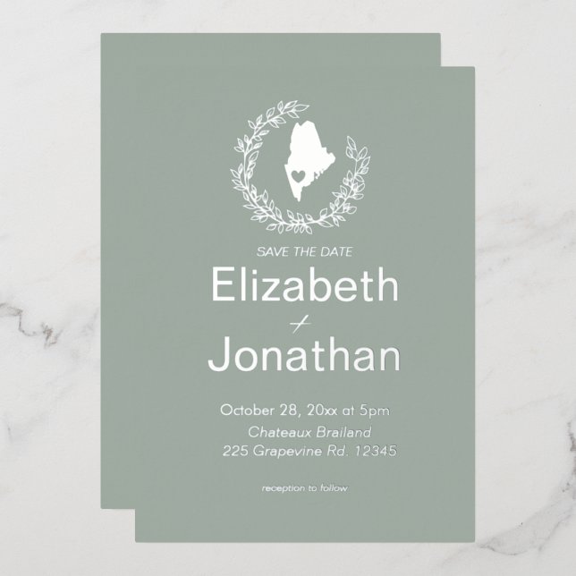 Invitation En Aluminium Maine State Silhouette Simple Destination Mariage (Recto/Verso)