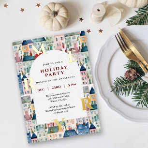 Invitation En Aluminium Maisons aquarelles de fêtes Joyeux Noël Fête