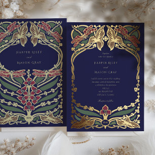 Invitation En Aluminium Majestic Burgundy Marine Bleu Art Nouveau Mariage