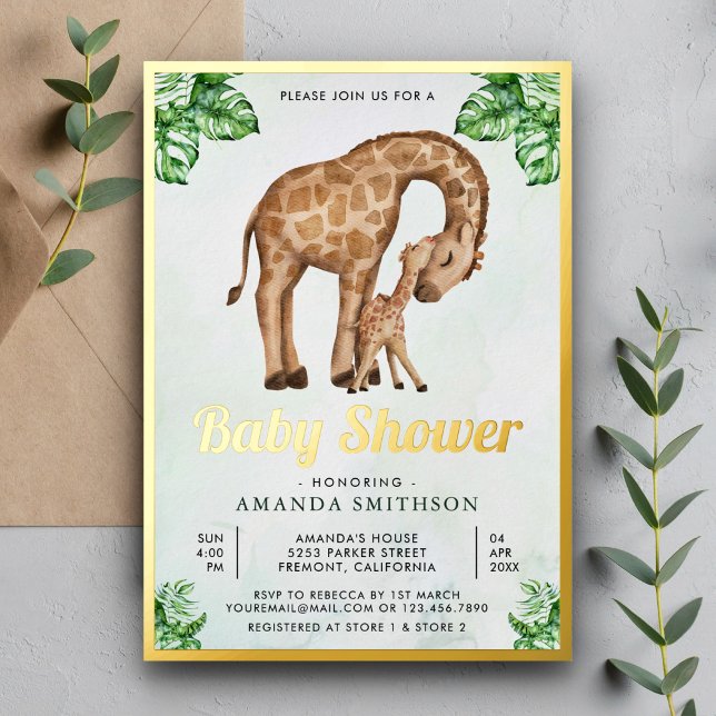 Invitation En Aluminium Maman et bébé Giraffe Safari Baby shower Gold (Créateur téléchargé)