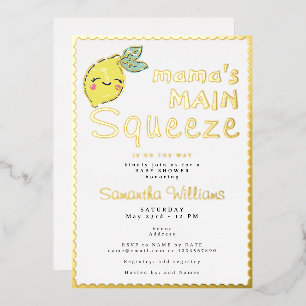 Invitation En Aluminium Mammy's Little Squeeze mignon Baby shower citron
