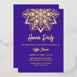 Invitation En Aluminium Mandala de henné violet or Party Mehndi Or véritab