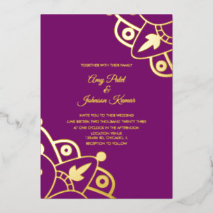 Invitation En Aluminium Mandala indien moderne violet mariage pressé 
