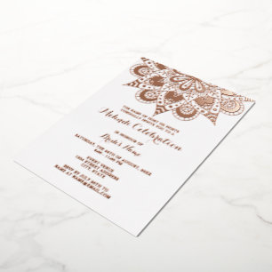 Invitation En Aluminium Mandala Mehndi Or Rose Gold Élégant