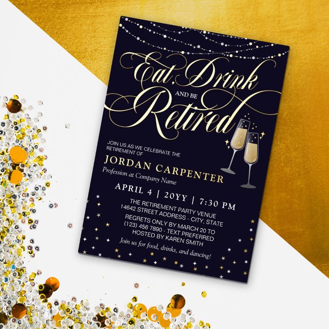 Invitation En Aluminium Mangez Boire et être retraité Champagne Retirez Pa (Créateur téléchargé)
