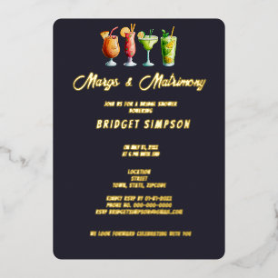 Invitation En Aluminium margs dorés classiques et douche matrimoniale