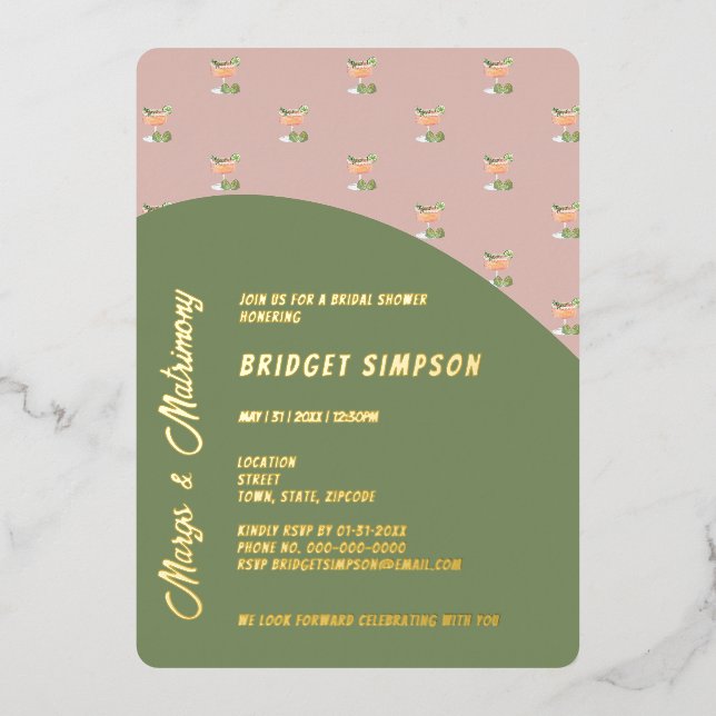 Invitation En Aluminium margs verts sauge et douche matrimoniale (Recto)