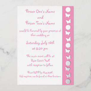 Invitation En Aluminium Marguerites et papillons en rose pétale
