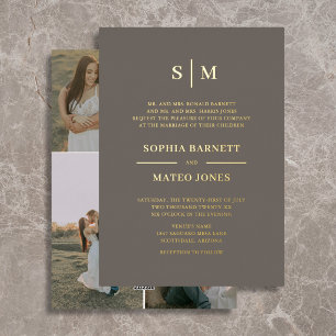 Invitation En Aluminium Mariage 4 Photos Monogramme Traditionnel Classique