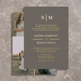 Invitation En Aluminium Mariage 4 Photos Monogramme Traditionnel Classique