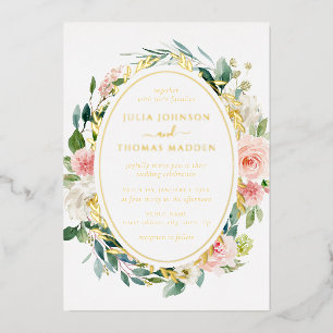 Invitation En Aluminium Mariage à Fleurs de Feuillage Doré Rosé