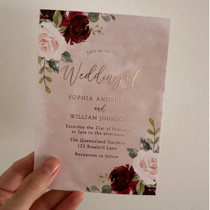 Invitation En Aluminium Mariage à huile de Rose de Bourgogne et Blush
