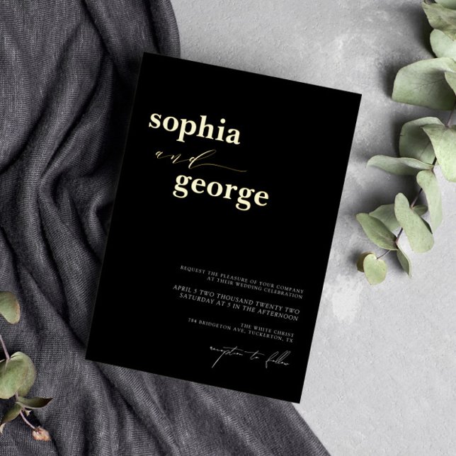 Invitation En Aluminium Mariage à huile noir et or minimal (Créateur téléchargé)