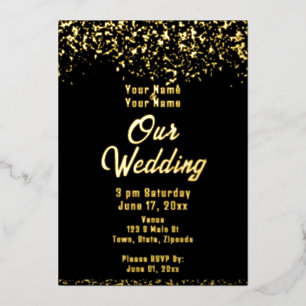 Invitation En Aluminium Mariage à la feuille noire et dorée