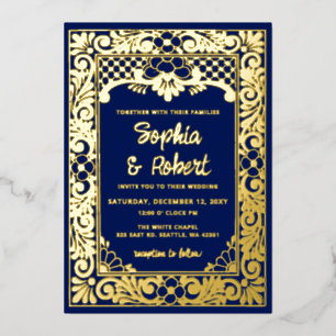 Invitation En Aluminium Mariage à la Talavera Bleue Mexicaine