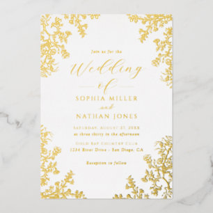 Invitation En Aluminium Mariage à l'écriture de dentelle florale à feuille