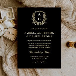 Invitation En Aluminium Mariage à monogramme à feuilles de crête en vérita