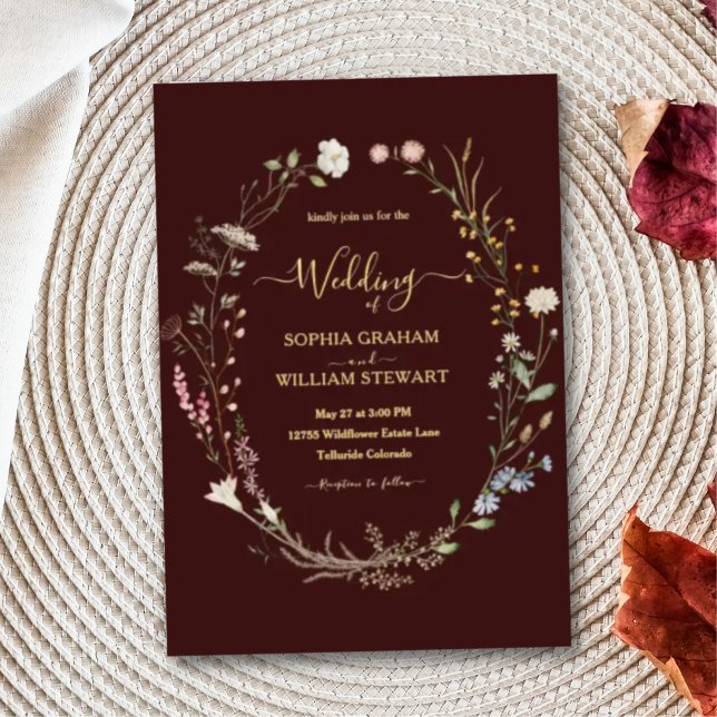 Invitation En Aluminium Mariage à thème Fleur sauvage d'aquarelle de Bourg (Créateur téléchargé)