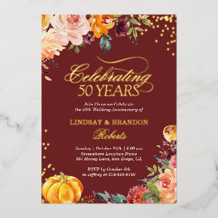 Invitation En Aluminium Mariage Anniversaire Photo Automne Bourgogne Or