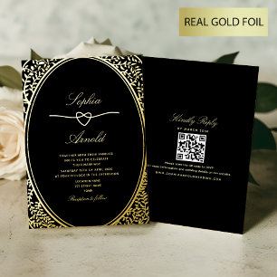 Invitation En Aluminium Mariage Antique Floral Or et Noir