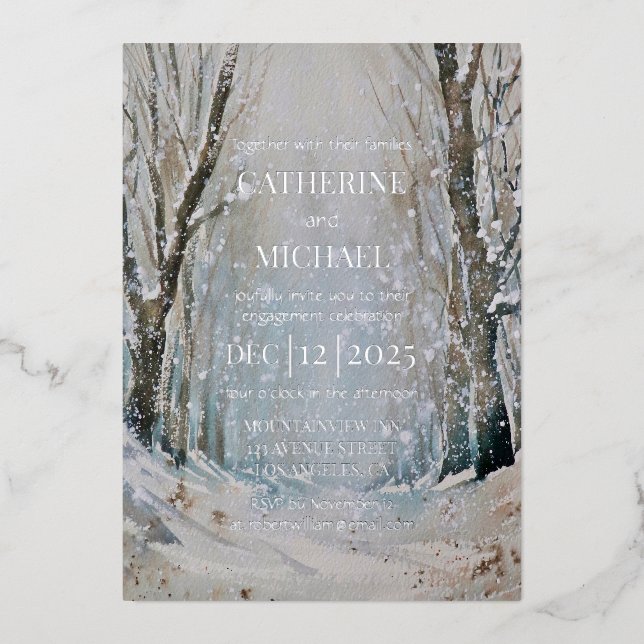 Invitation En Aluminium Mariage aquarelle bleu poussiéreux hivernal rustiq (Recto)