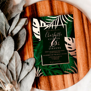 Invitation En Aluminium Mariage aquarelle feuille verte or rose tropical