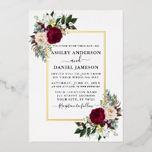 Invitation En Aluminium Mariage Aquarelle Floral Vert feuillage Or