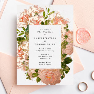 Invitation En Aluminium Mariage aquarelle or rose scintillant Romance