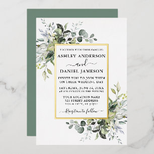 Invitation En Aluminium Mariage Aquarelle Verdure Vert Sauge Or