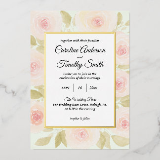 Invitation En Aluminium Mariage aquarelle vert sauge chic et rose rose